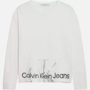 Image of Calvin Klein Girlong Sleeve Metallic Monogram Long Sleeve T-Shirt - Bright White - 12 Years