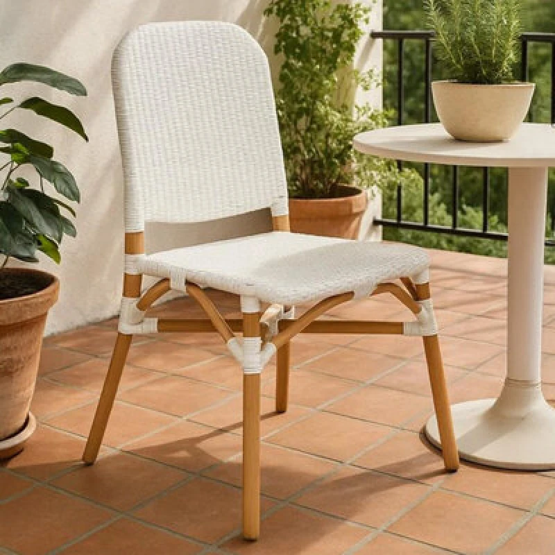 Image of Orsina White Natural Rattan Dining Chair, Cane Dining Chair, Outdoor Rattan Chair, Sturdy Wood Dining Chair
