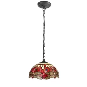 Image of 1 Light Downlighter Ceiling Pendant E27 With 30cm Tiffany Shade, Purple, Pink, Crystal, Aged Antique Brass - Luminosa Lighting