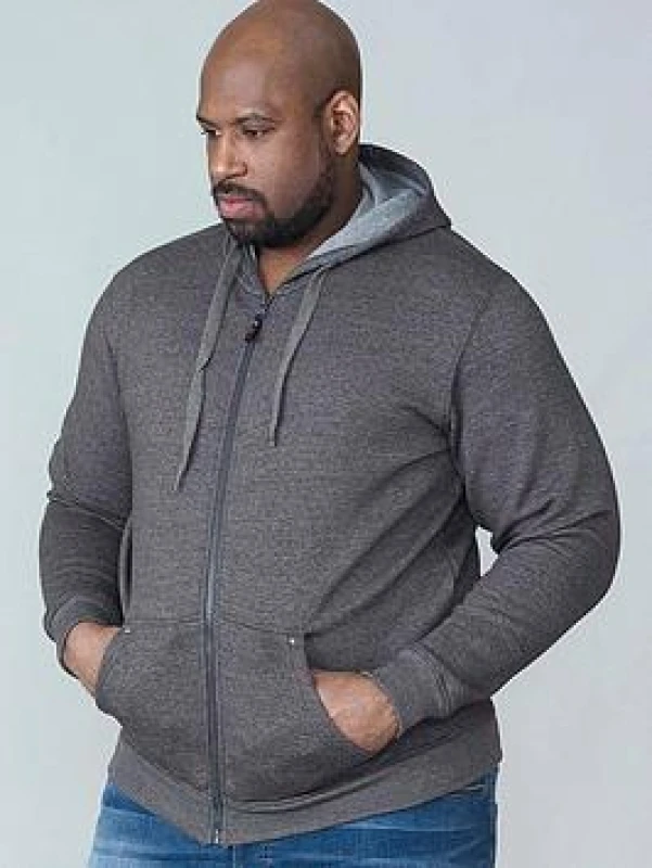 Image of D555 by Duke Duke Plain Zip Hoodie Colour: GREY MARL, Size: 6XL