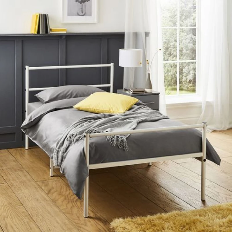 Image of House of Home Extra Strong Single Metal Bed Frame In White - Improved