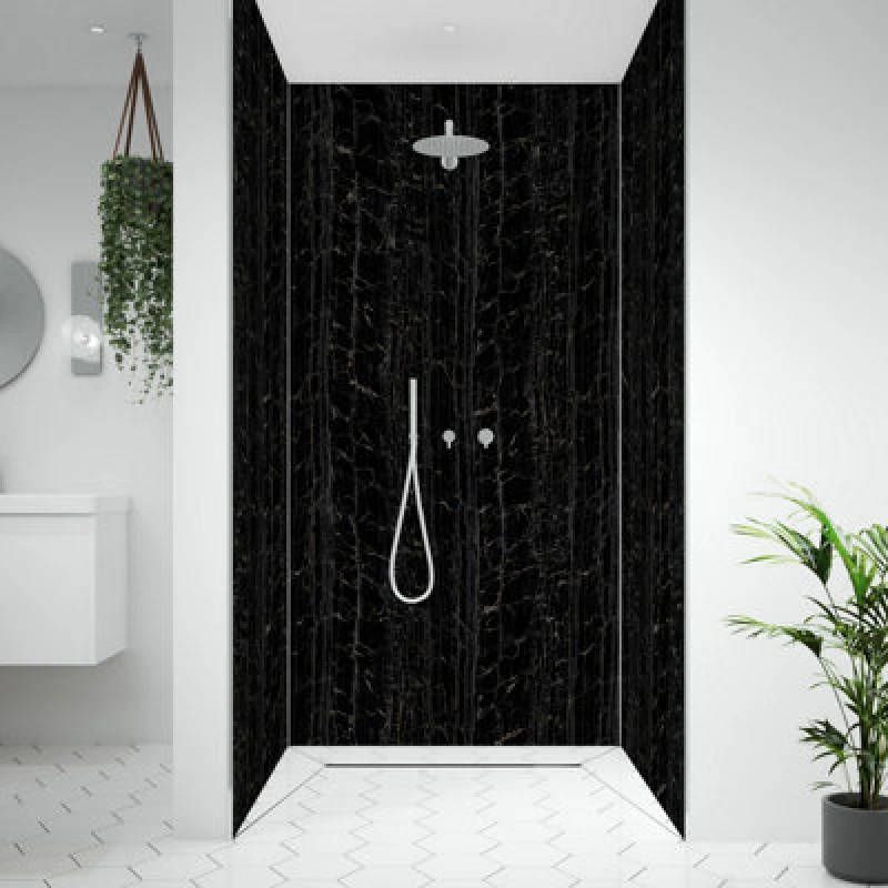 Image of Splashwall Alloy Aluminium Bathroom & Wet Room Decorative Panel (H)2440mm (W)900mm - Matt Nero Portoro
