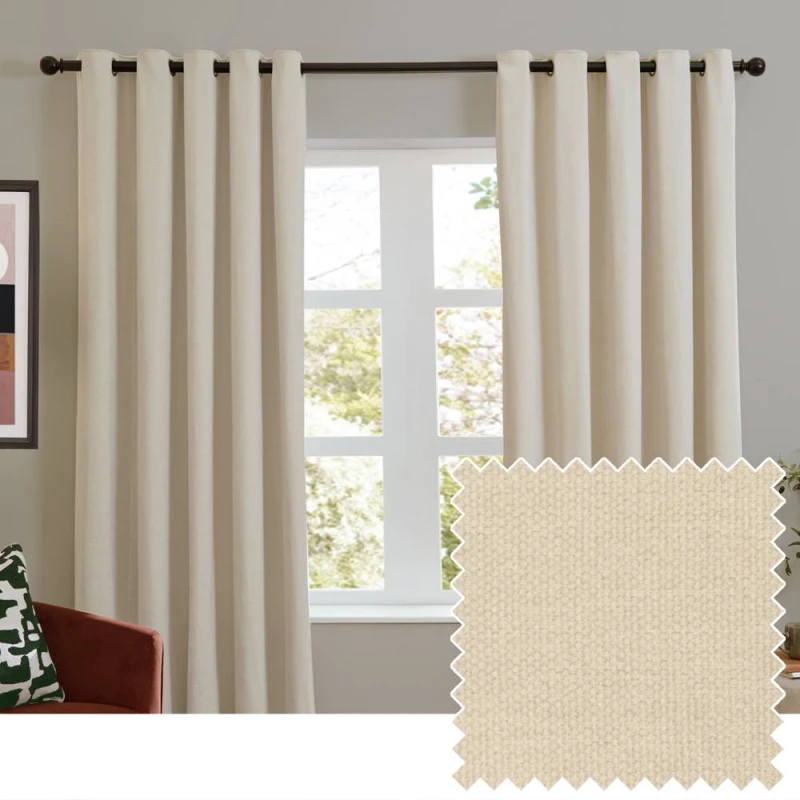 Image of Furn Soft Chenille Blackout Eyelet Curtain Pair in Ecru Size: 117cm width x 137cm drop Ecru Unisex 117cm width x 137cm drop