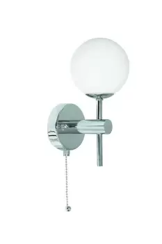 image of Global LED 1 Light Bathroom Wall Light Chrome with Opal Glass Shade IP44