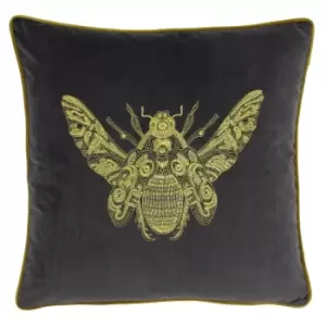 image of Paoletti Cerana Charcoal Bee Velvet Cushion Charcoal