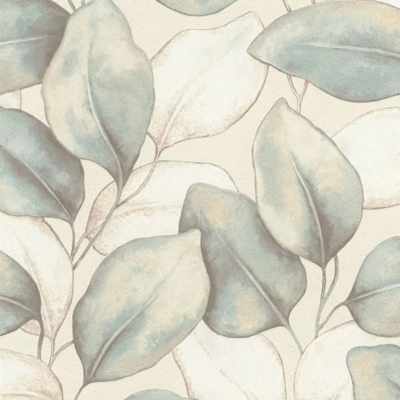 Image of Opulenza Leaf Vinyl Wallpaper Blue Rasch 659863