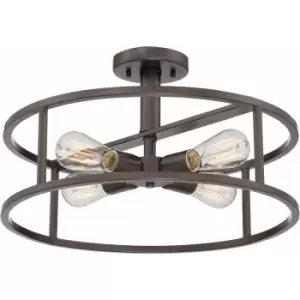 image of Loops - 4 Bulb Semi Flush Light Open Black Metal Cage Exposed Western Bronze LED E27 60W