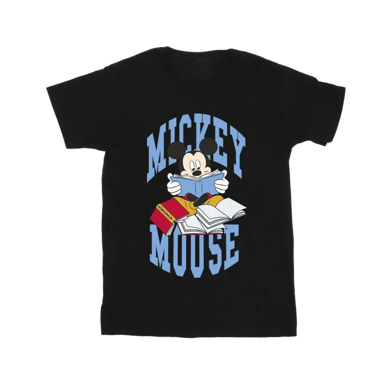 Image of Disney Men Mickey Mouse Reading Books Cotton T-Shirt in Black Size: Small Black S Male 5063376462068