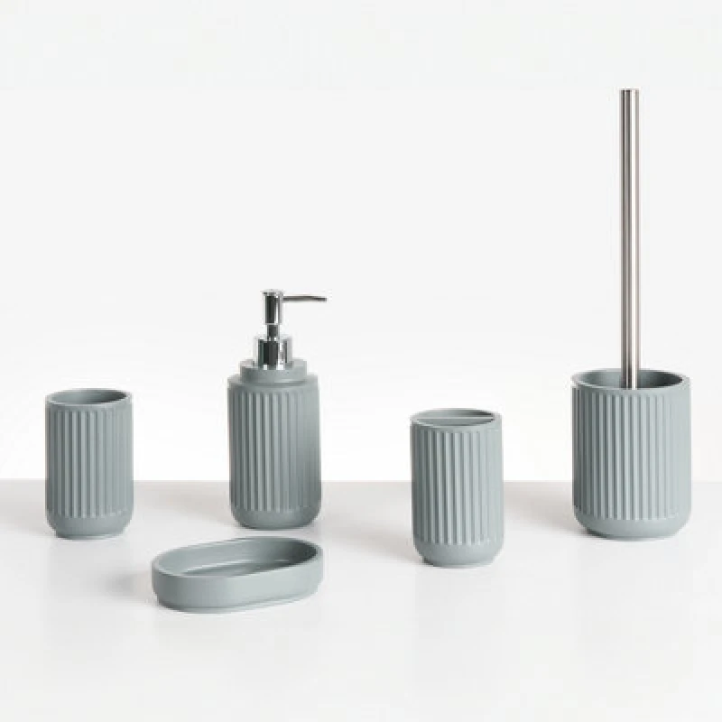 Image of Beliani 5 Piece Bathroom Accessories Set Huarmey Light Grey