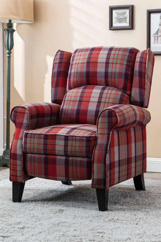 Image of Eaton Tartan Recliner Chair - Red, Red 5.05574E+12