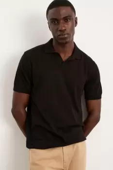 Image of Mens Slim Fit Black Short Sleeve Knitted Polo
