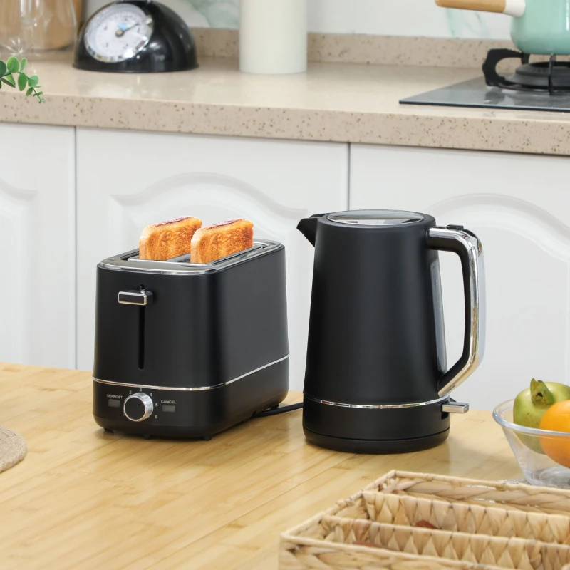 Image of HOMCOM 1.7L 3000W Fast Boil Electric Kettle and 2 Slice Toaster Set Black