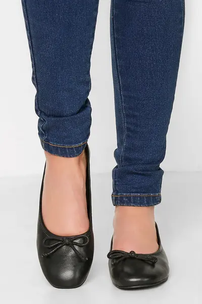 Image of Long Tall Sally Leather Ballerina Pumps Black