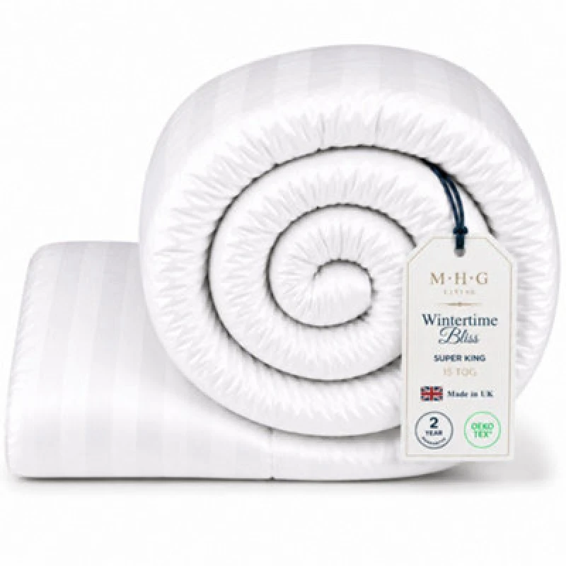 Image of MHG Living 15 Tog Winter Duvet - Hotel Quality Striped Microfibre Duvet, Breathable & Hypoallergenic - Super King