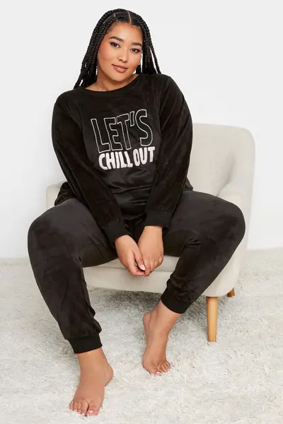 image of Yours Fleece Lounge Set Black