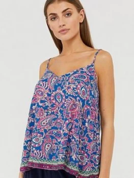 Monsoon Neena Printed Ecovero Cami Top - Blue, Size XL, Women