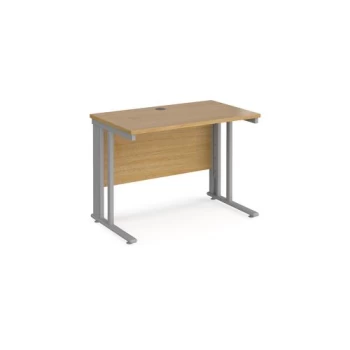 Image of Office Desk 1000mm Rectangular Desk With Cable Managed Leg Oak Tops With Silver Frames 600mm Depth Maestro 25