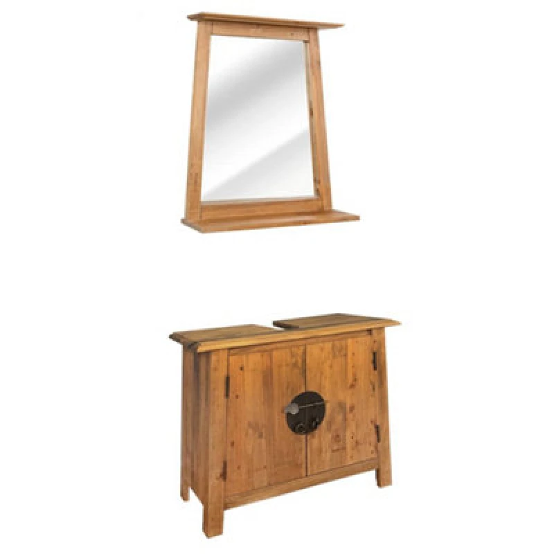 Image of vidaXL Solid Recycled Pinewood Bathroom Furniture Set Vanity Cabinet Mirror