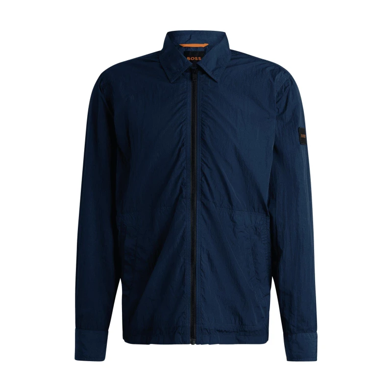 Image of Boss Crinkle-Effect Fabric Oversized-Fit Overshirt - Blue Blue L