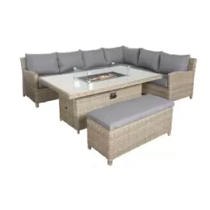 image of Royalcraft Wentworth 7Pc Deluxe Modular Corner Dining Set w/ 170 x 100cm Firepit Table