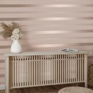 Image of Platinum Rosco Foil Stripe Blush Wallpaper Blush