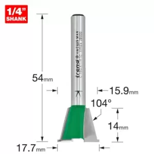 Image of Trend CRAFTPRO Dovetail Jig Router Cutter 17.7mm 14mm 1/4"
