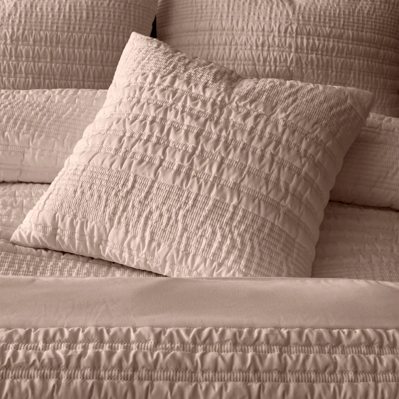 Image of Catherine Lansfield Lennon Stripe Seersucker Cushion Cushions 45x45cm Brown 42482605045