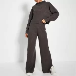 image of I Saw It First Cosy Recyled Split Leg Knitted Trousers Co-Ord - Brown