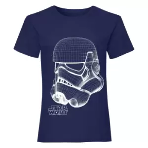 Image of Star Wars Girls Stormtrooper Wireframe T-Shirt (12-13 Years) (Navy)