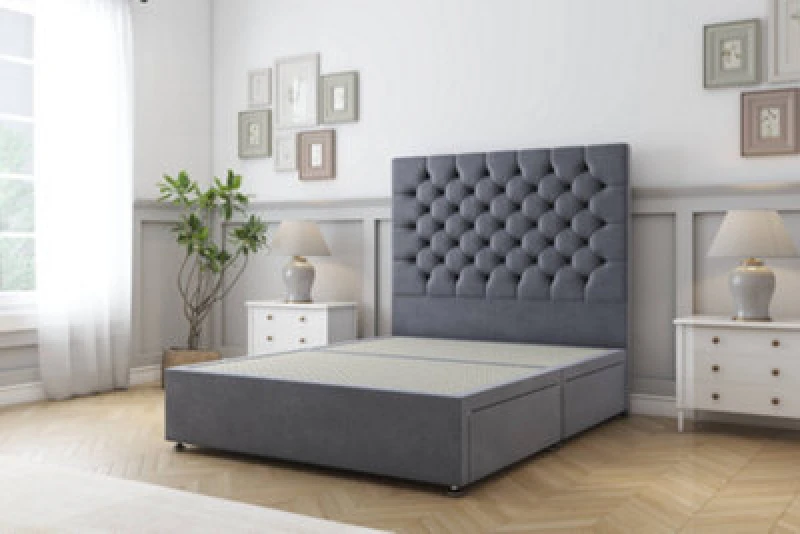 Image of Sloomy Mayfair Steel Plush Divan Bed Base No Drawers With 26" Strutted Headboard 3' Single