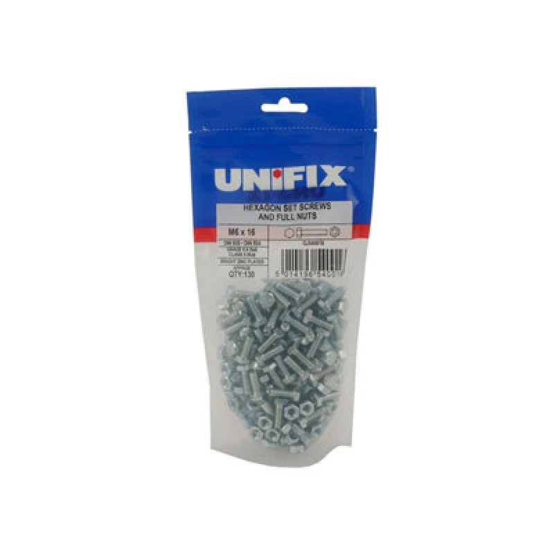 Image of Unifix Grade 8.8 Hex Setscrews & Class 8 Full Nuts - M6 X 16 - Bag Of 130