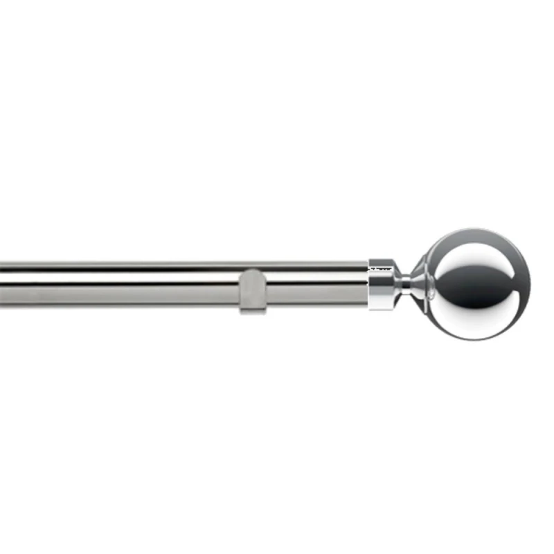 Image of New Edge Blinds 28mm Fixed Length Metal Eyelet Curtain Pole Set - Met Ball Finial in Metallic Silver Size: 170cm Metallic Silver Unisex 170 cm