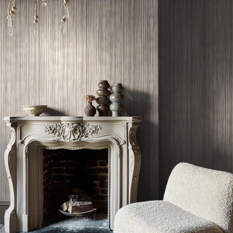 Image of Abigail Ahern Linear Luxe Pewter Wallpaper Wallpaper One size Grey 73456002000
