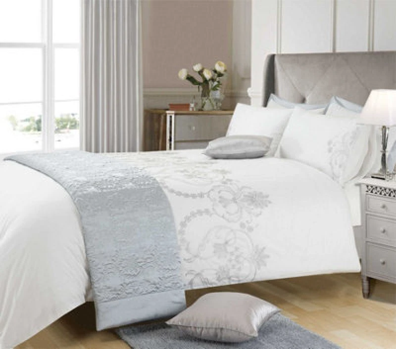 Image of Sweet Dreams Embroidered Soft Fabric Duvet Cover Set With Pillowcases Silver