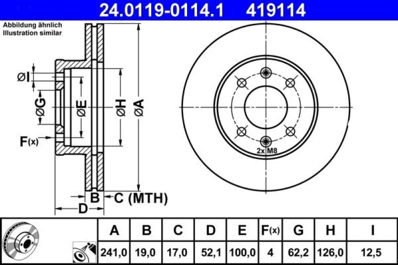Image of ATE 24.0119-0114.1 Brake disc Vented, Coated Brake Disc (82)