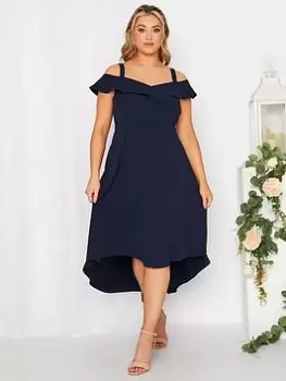 Image of Yours High Low Bardot Dress - Navy, Blue, Size 18, Women
