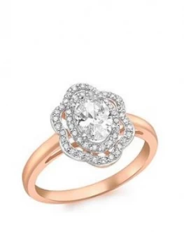 image of Love Gold 9Ct Rose Gold Cubic Zirconia Cluster Flower Ring