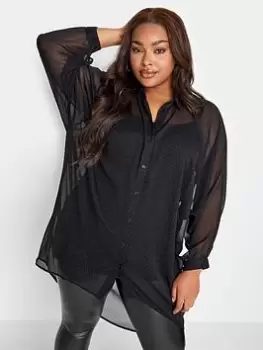 Image of Yours Extreme Dip Back Stud Shirt - Black, Size 16, Women