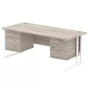 Image of Impulse 1800 Rectangle White Cant Leg Desk Grey Oak 2 x 3 Drawer Fixed