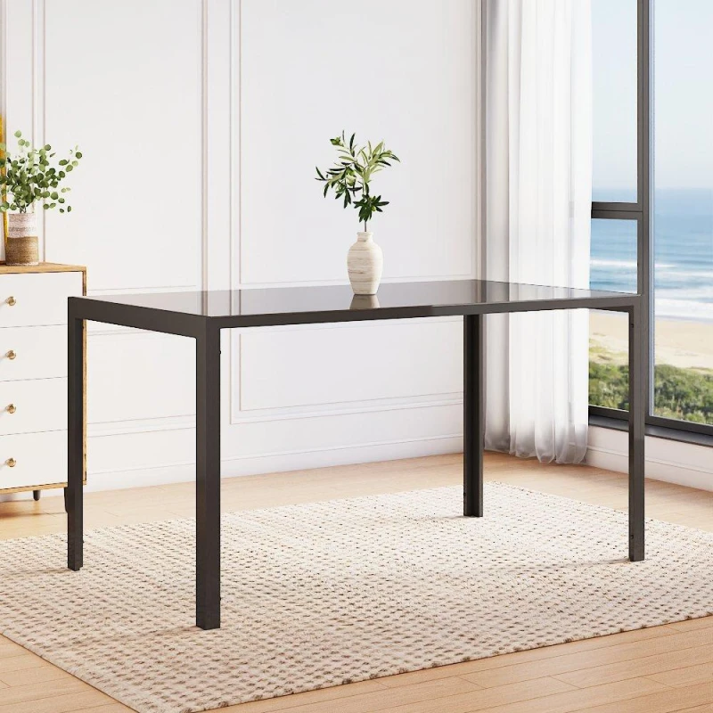 Image of Cottonfy UK Rectangular Tempered Glass Dining Table - Black M