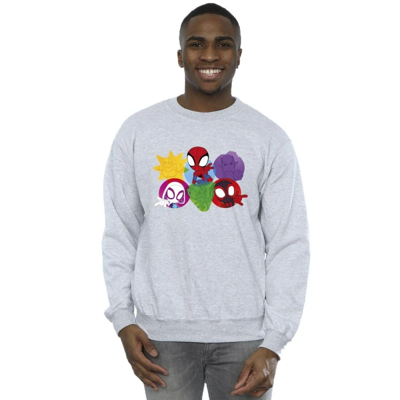 Image of Marvel Marvel Men Spidey And His Amazing Friends Faces Sweatshirt in Grey Size: Small Grey S Male 5063376192774