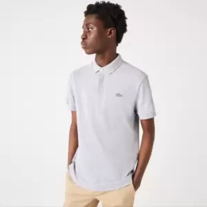 Image of Mens Lacoste Paris Polo Shirt Regular Fit Stretch Cotton Pique Size 6 - XL Grey Chine
