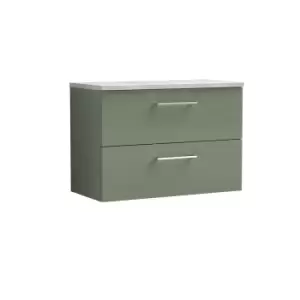 image of Nuie Arno 800mm Wall Hung 2 Drawer Vanity & Bellato Grey Laminate Top Satin Green