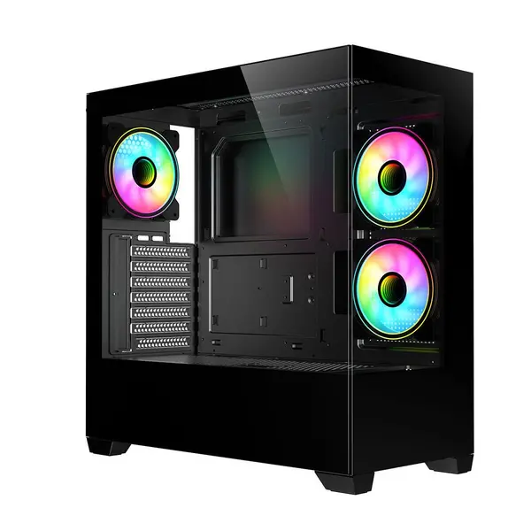 image of CiT Sense Black ATX Gaming Case with Tempered Glass Front and Side Panels - CIT-SENSE-B