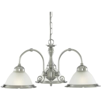 image of Searchlight American Diner - 3 Light Multi Arm Multi Arm Ceiling Pendant Satin Silver, Acid Ribbed Glass, E27