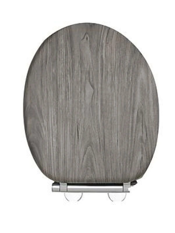 Image of Aqualona Grey Oak Effect Toilet Seat - Mdf Wood With Soft Close And One Button Quick Release