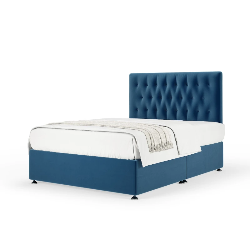 Image of Bedmaster Bedmaster Plush Velvet Divan Base And Button Headboard in Blue Size: Super King Blue Super King Unisex 7867871111012