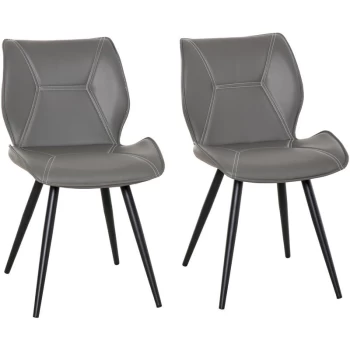 Image of Homcom - Set of 2 Contrast Stitched PU Leather Racing-Style Dining Chairs Accent Grey