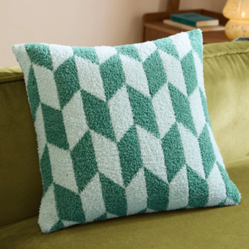 Image of Furn Olsen Geometric Cushion in Green Size: 45cm x 45cm Green Unisex 45cm x 45 cm