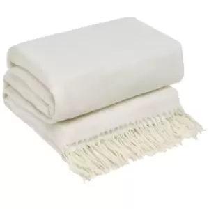 Image of Highams Herringbone Chevron Tassel Knit Trim Soft Throw Cream 150 X 200Cm